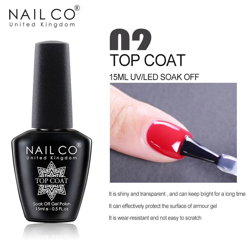 NAILCO 15ml Hema Free TPO Free Top Coat And Base Coat Art Design Gel Nail Polish Top Base Coat UV LED Soak Off Gel Nail Varnish