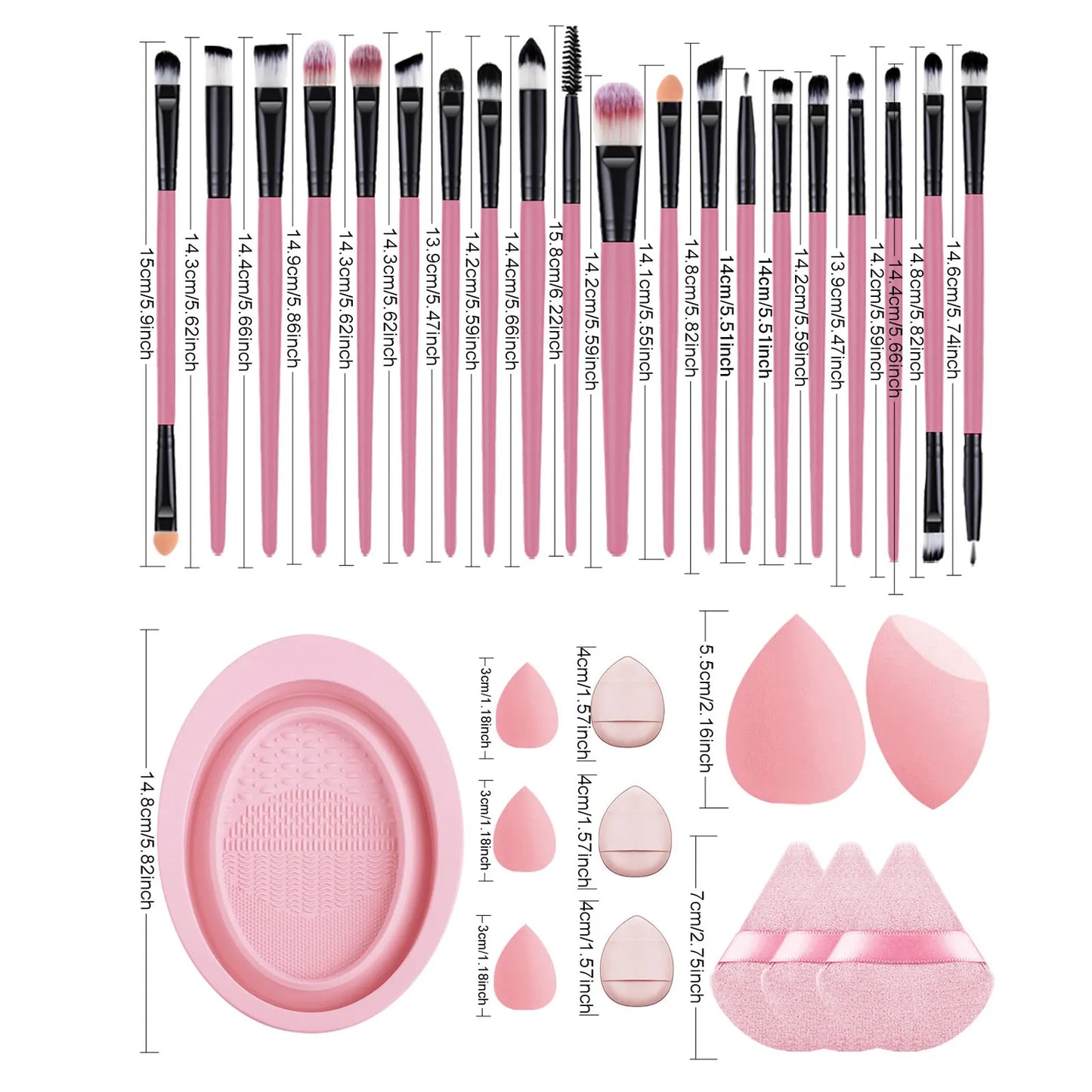 32pcs Makeup Beauty Tool Set &1pc Oval Washing Bowl & 5pcs  Beauty Egg & 3pcs Scalloped Powder Puff 3pcs Thumb Air Cushion