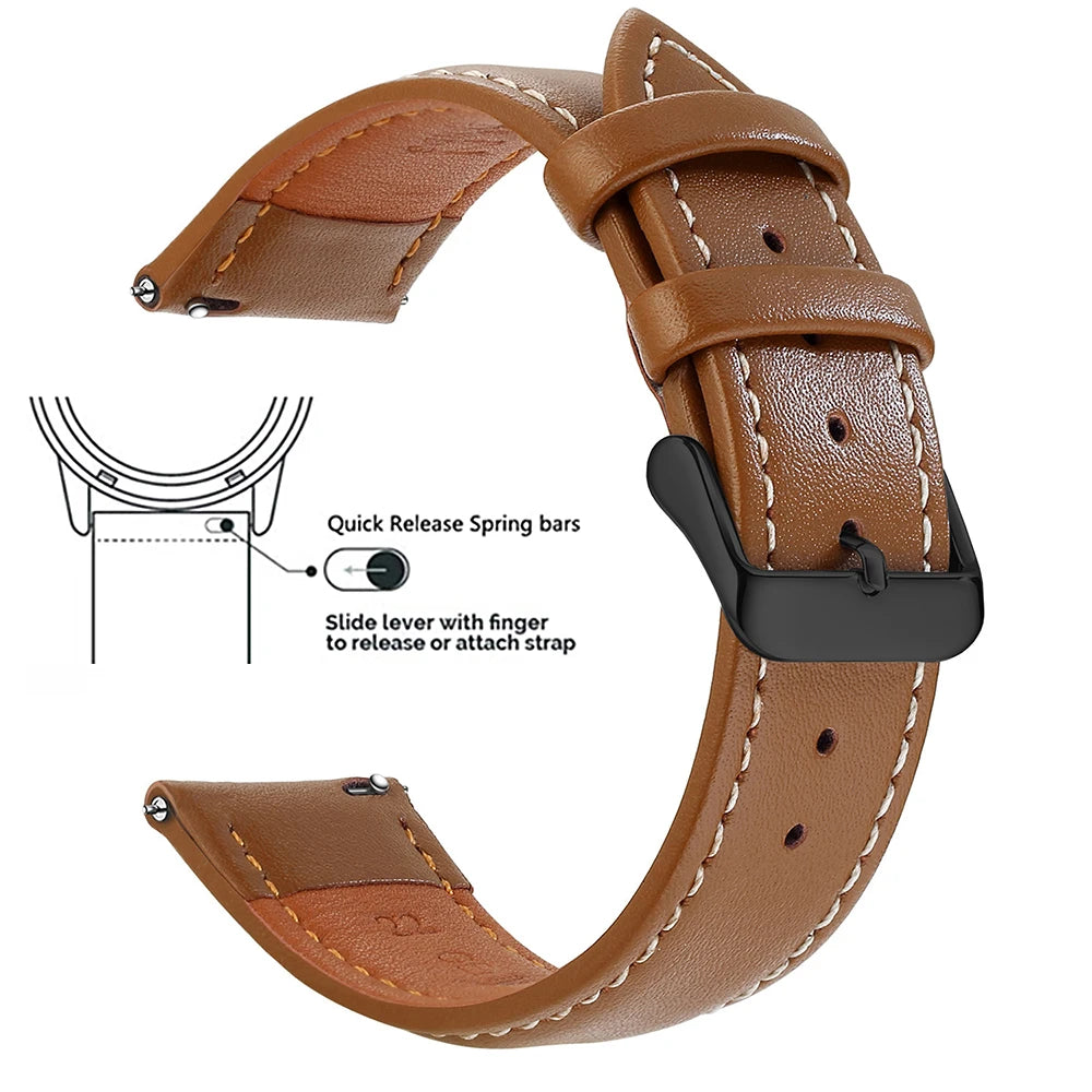 Top Grain Genuine Leather Watch Band, Quick Release 18mm/20mm/22mm Watch Straps, Fits Samsung Galaxy Watch, Garmin Huawei Watch