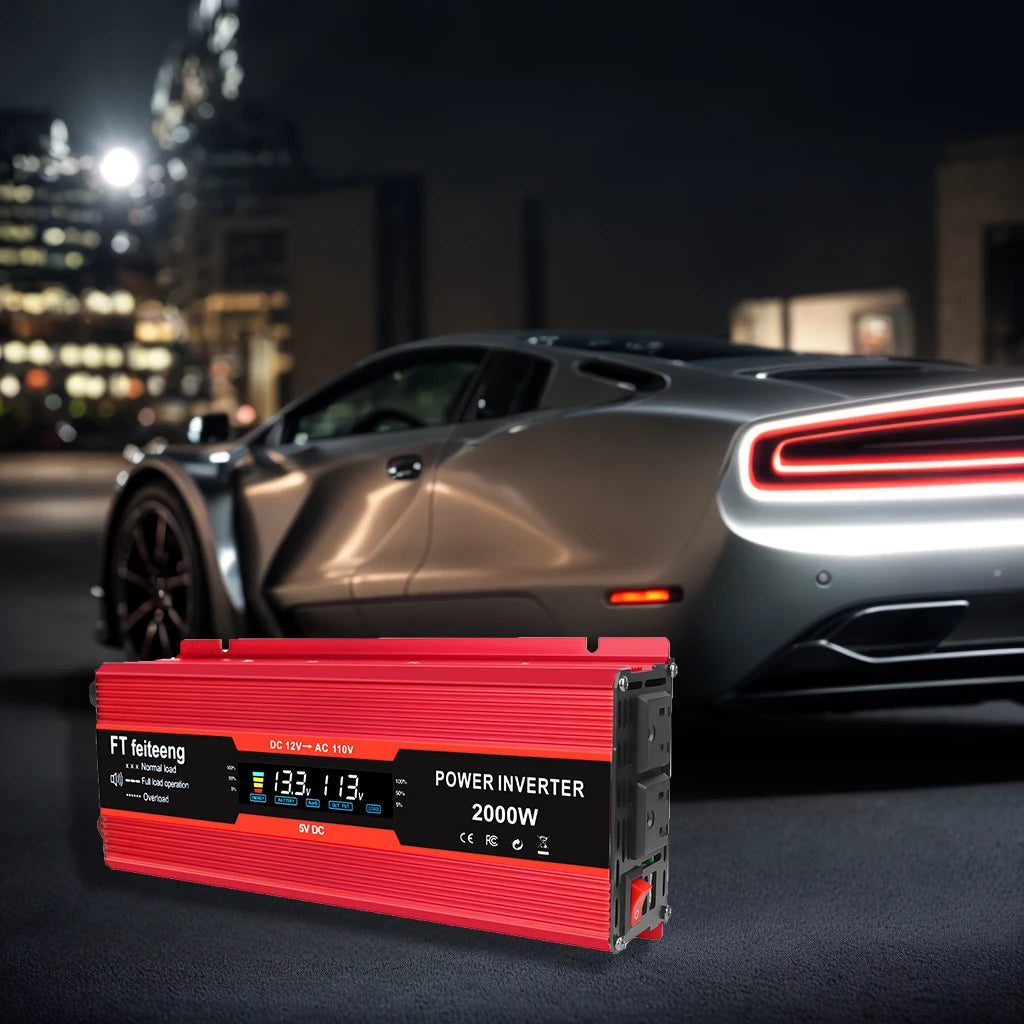 12V To 220V/230V 2000W Power Inverter LCD Display  Solar Inverter Dual USB Fast Charging for Phone Laptops Car