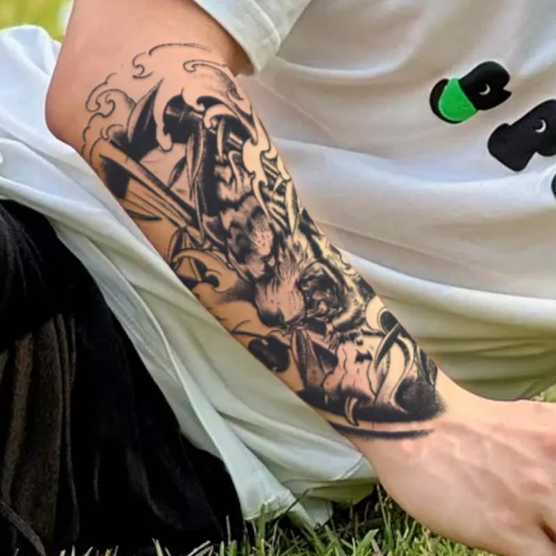 1pc Descending Tiger Arm Waterproof Temporary Tattoo, Lasting 1-2 Weeks, Realistic Semi-Permanent Fake Tattoo