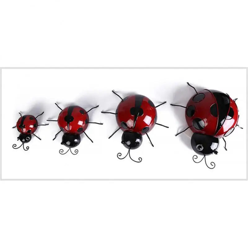 10/16/20cm Metal Ladybug Fence Hanger Wall Hanging Outdoor Garden Decorative Figurine Decoration Crafts Miniatures Home Decor