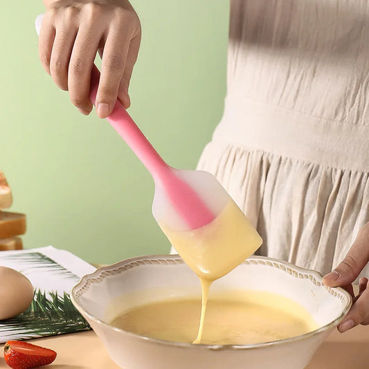2Pcs Pink And Yellow Transparent Silicone Scraper Cream Scraper Cake Scraper Baking Tool Semi Handle High Temperature Resistant