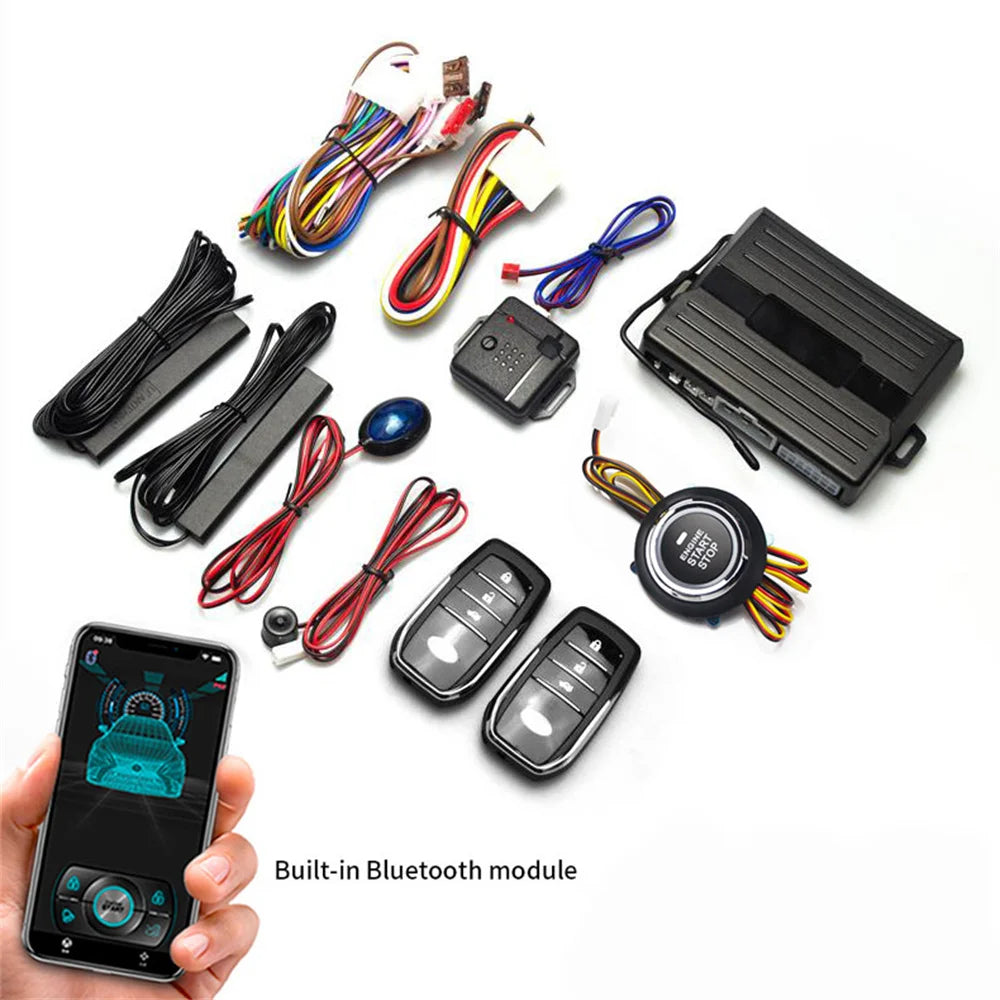 Car Smart Key Starter Alarm Bluetooth Autostart Set Auto Start Stop Push Button Keyless Entry System Skit Automotive Accessories