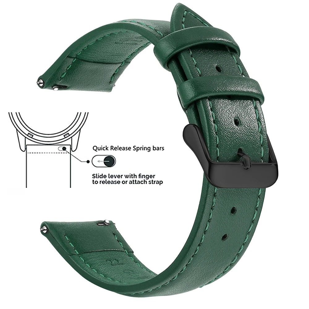 Top Grain Genuine Leather Watch Band, Quick Release 18mm/20mm/22mm Watch Straps, Fits Samsung Galaxy Watch, Garmin Huawei Watch