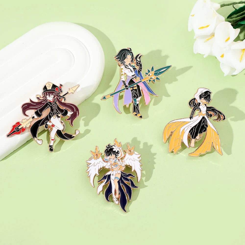 4 Pcs Genshin Impact Series Brooch Creative Walnut Mandrilla Enamel Pin Metal Paint Badge Backpack Clothing Accessories Wallet
