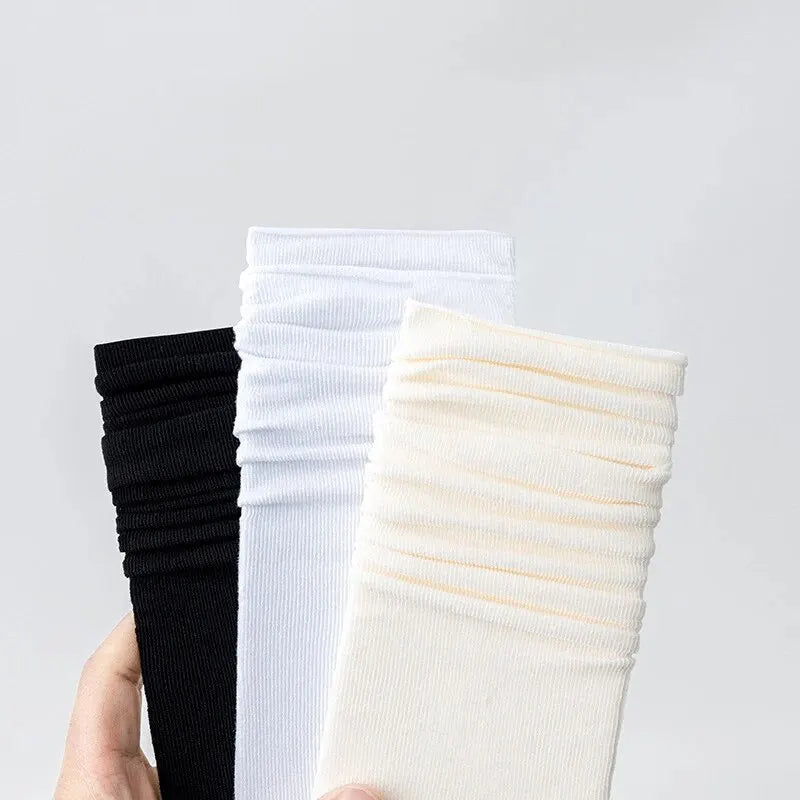 10 Pairs Thin Ice Silk Women's Long Tube Socks Summer Cool Mid Calf Socks Black and White Ice Ice Socks Pile Pile Ladies' Socks