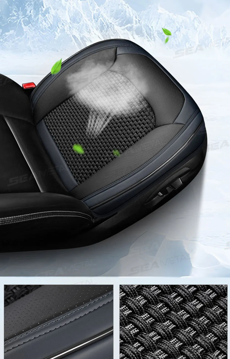 SEAMETAL Breathable Car Front Seat Cover Ice Silk Cooling Seat Cushion Full-Wrapped Anti-Scratch Car Seat Protector Universal