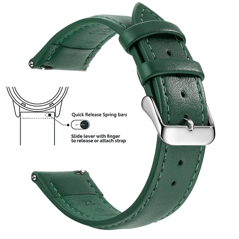 Top Grain Genuine Leather Watch Band, Quick Release 18mm/20mm/22mm Watch Straps, Fits Samsung Galaxy Watch, Garmin Huawei Watch