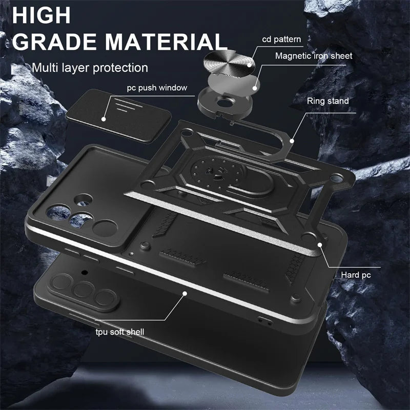 Armor Case For Samsung Galaxy S24 FE S22 S23 Plus S21 S25 Ultra S20 A54 A16 5G A56 A55 A35 A15 A05 A06 Slide Lens Protect Cover