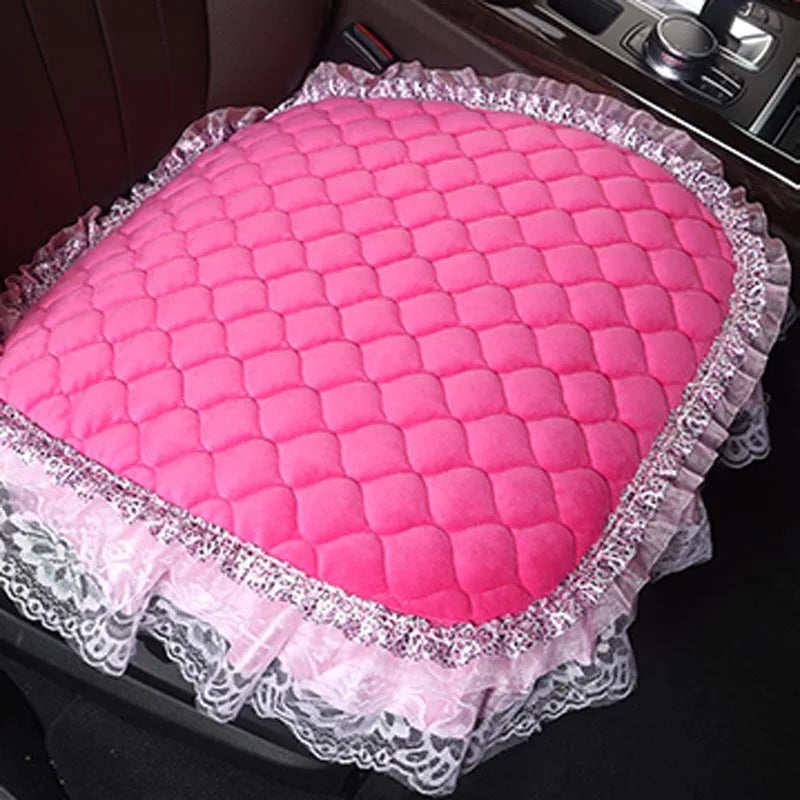 Fashion Pink Lace Car Seat Cover Velvet Plush Seat Cushion Pad Auto Chair Car Front Seat Protector For Lady Girl Women