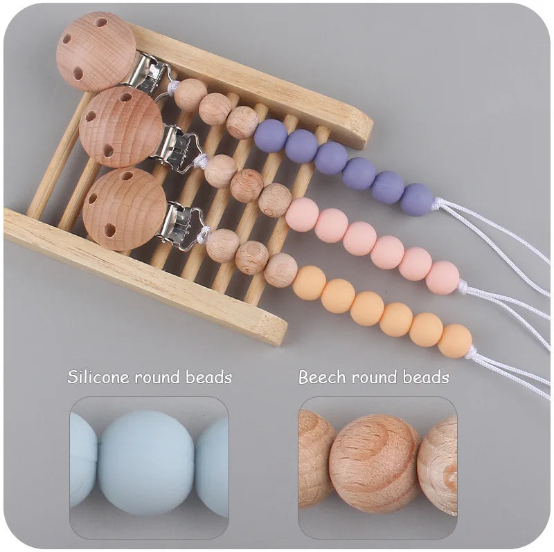 Baby Anti-drop Chain Pacifier Clips Silicone Beads Infant Nipple Appease Soother Chain Clips Dummy Holder Nipple Clip