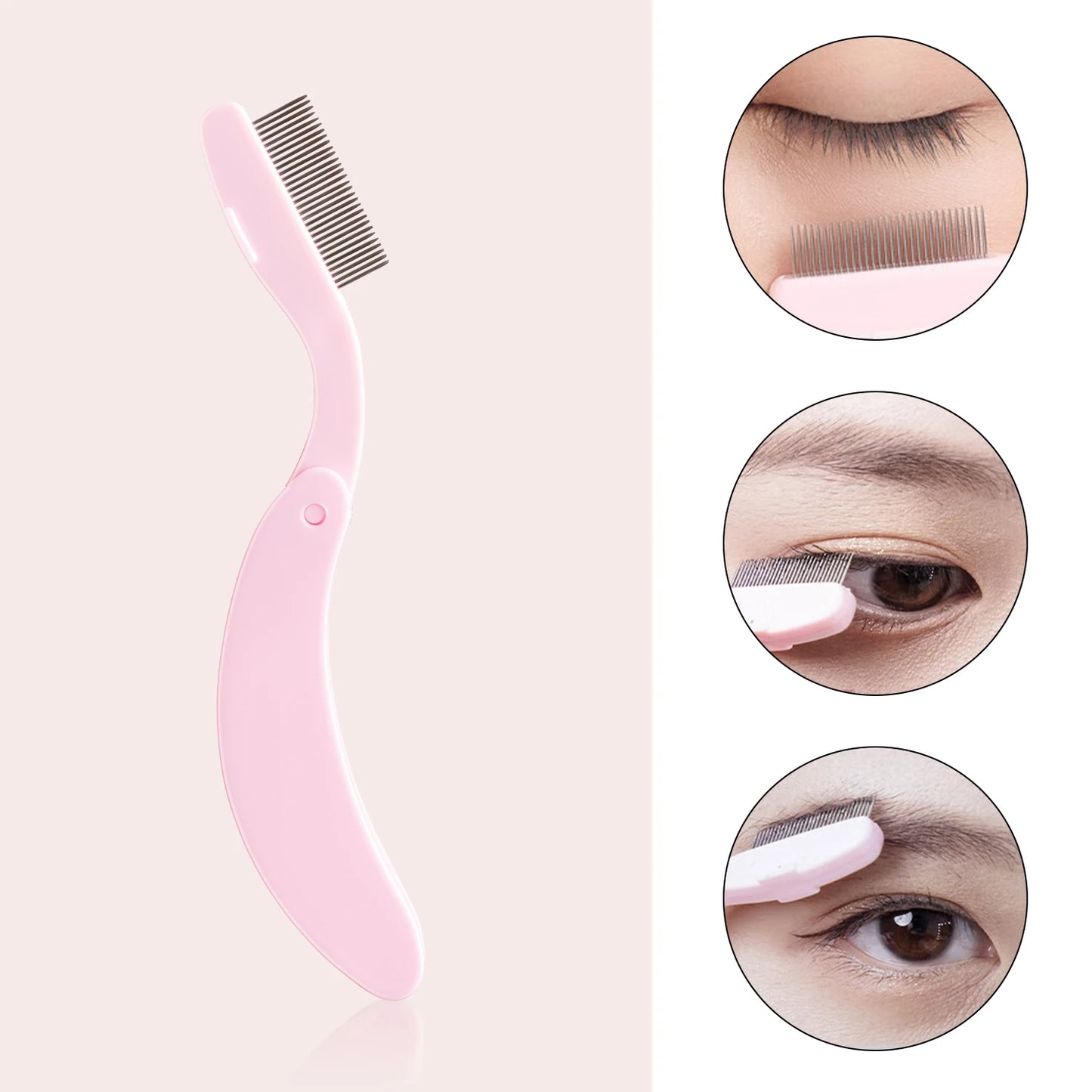 1-pack curved design eyelash beauty folding separator portable eyelash brush comb eyelashes stainless steel eyelash combing tool
