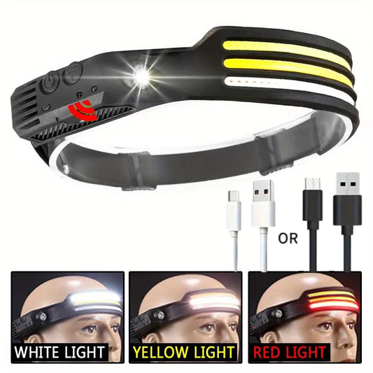 COB Induction Fishing Headlamp Super Bright LED Flashlight With Battery USB Rechargeable 5-Mode Fishing Camping Outdoor Headlamp