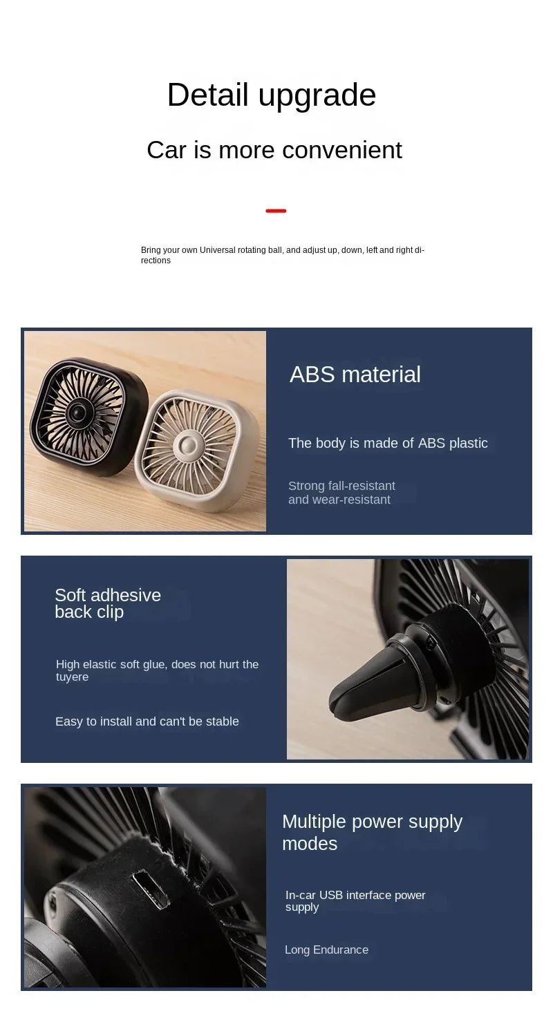 Mini Car Vent Fan High-Speed Cooling Energy-Efficient USB Powered - Portable Vibrant Colors Easy Installation