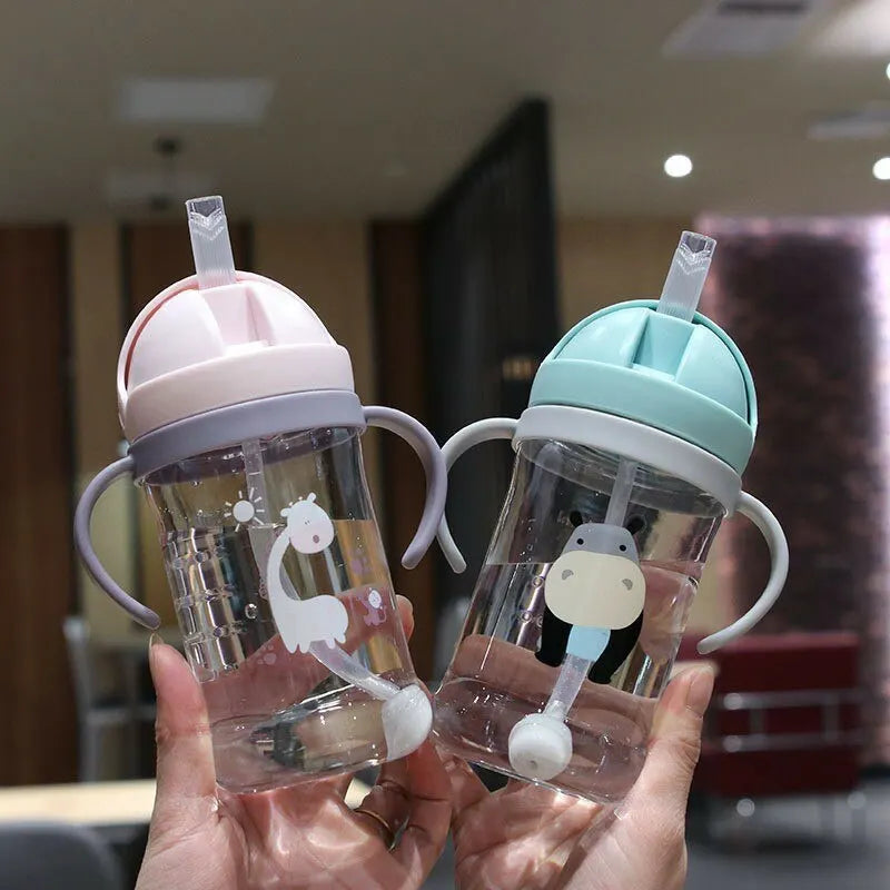 350ml Kids Drinking Cup Feeding Bottle With Straw Gravity Ball Wide Caliber Bottle