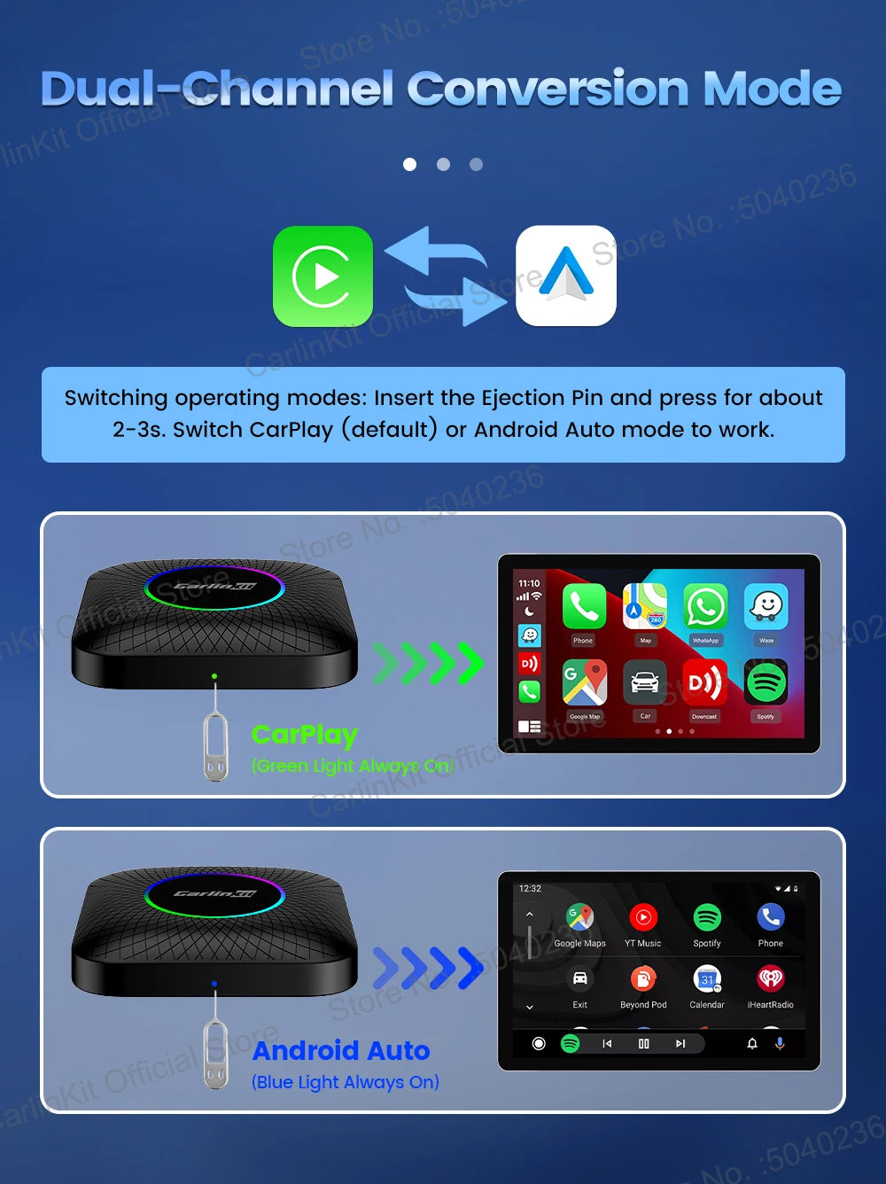 CarlinKit Android 13 SDM660 6225 CarPlay Ai Box LED 8-Cores Wireless Android Auto& CarPlay Car USB Adapter 64G 128G FOTA Upgrade