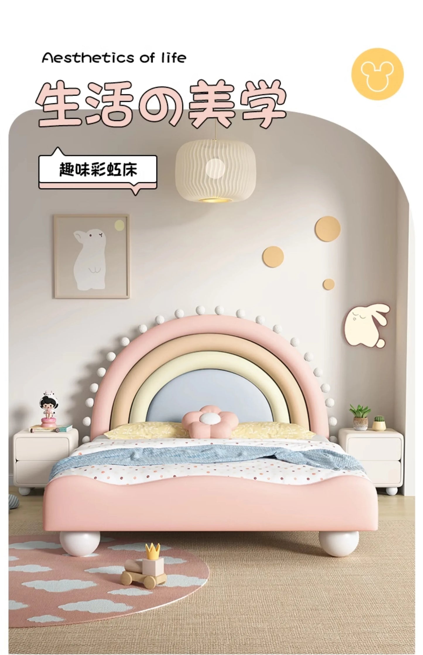 Cute Princess Children Beds Mattress Modern Pink Comferter Bed Luxury Wood Cama Infantil Bedroom Set Furniture