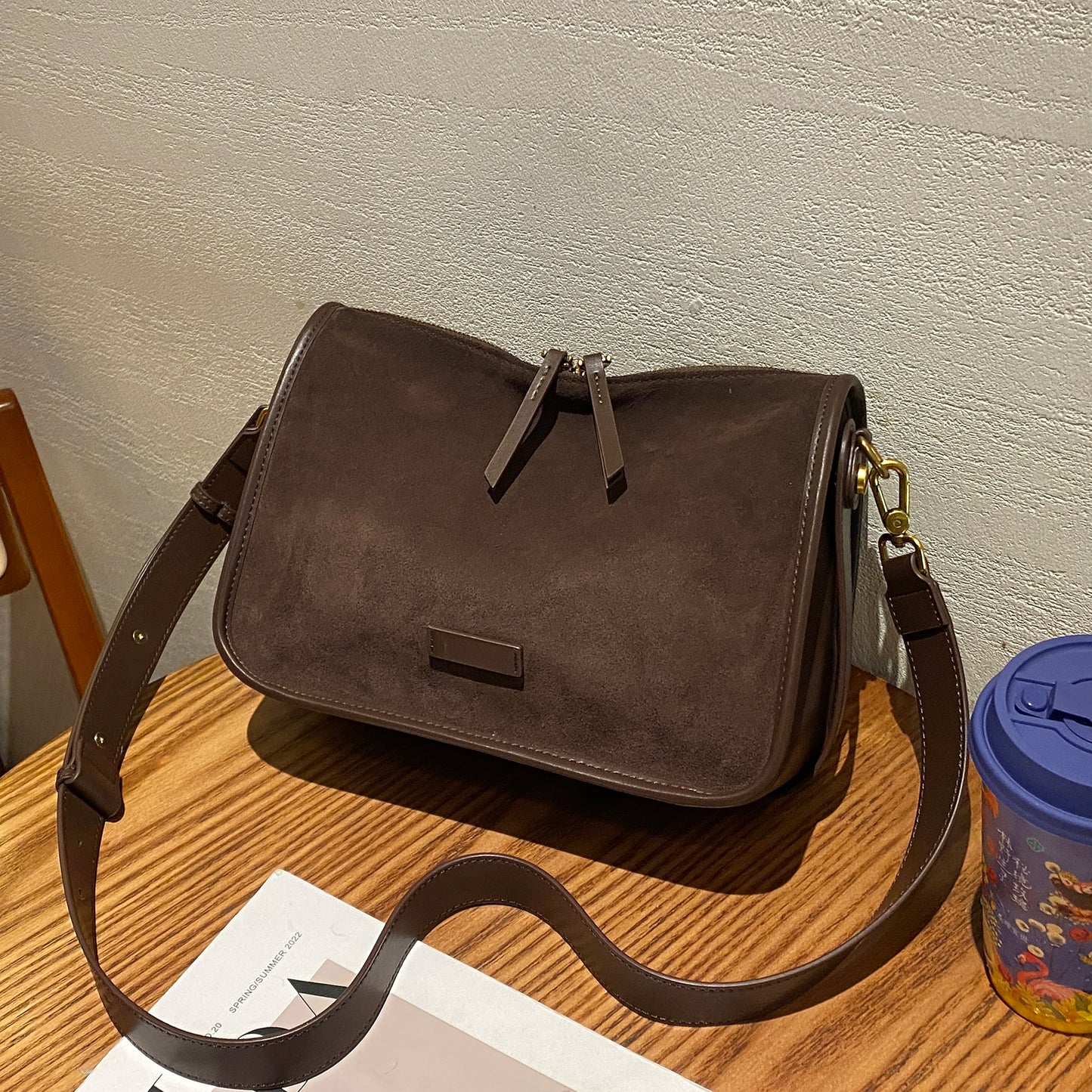 Suede Cowhide fashion ladies shoulder cross coffe bag luxury designer women brown handbag angola red