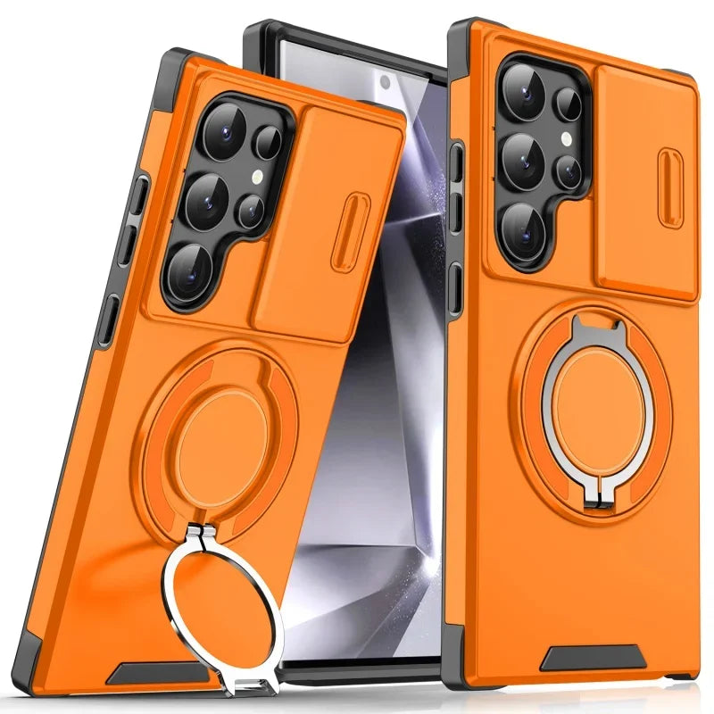Case For Samsung Galaxy S25 Note 20 Ultra Plus A56 A36 A26 A05 A05S Slide Camera Protect Magnetic holder Armor Shockproof Cover