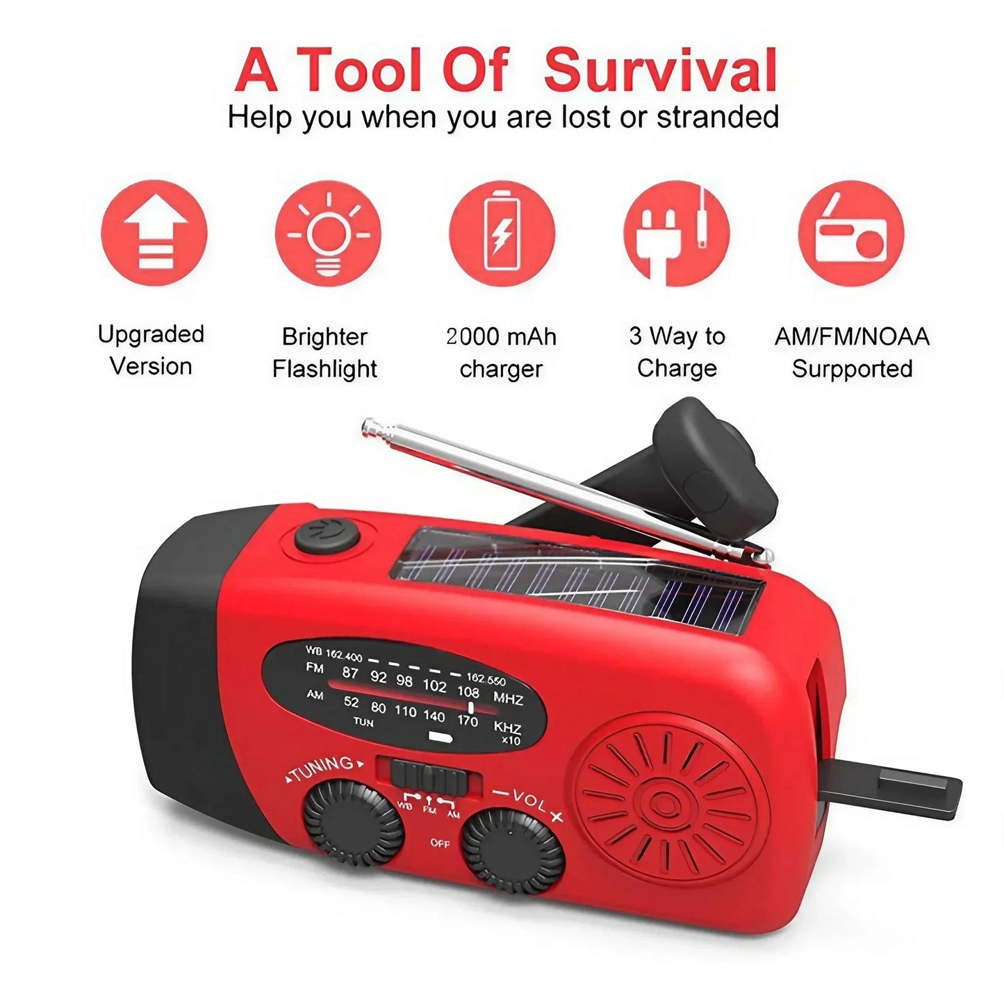 STONEGO Multifunctional FM/AM/WB Radio Outdoor Emergency Hand-crank Generator Solar Mobile Phone Charging Lighting Table Lamp