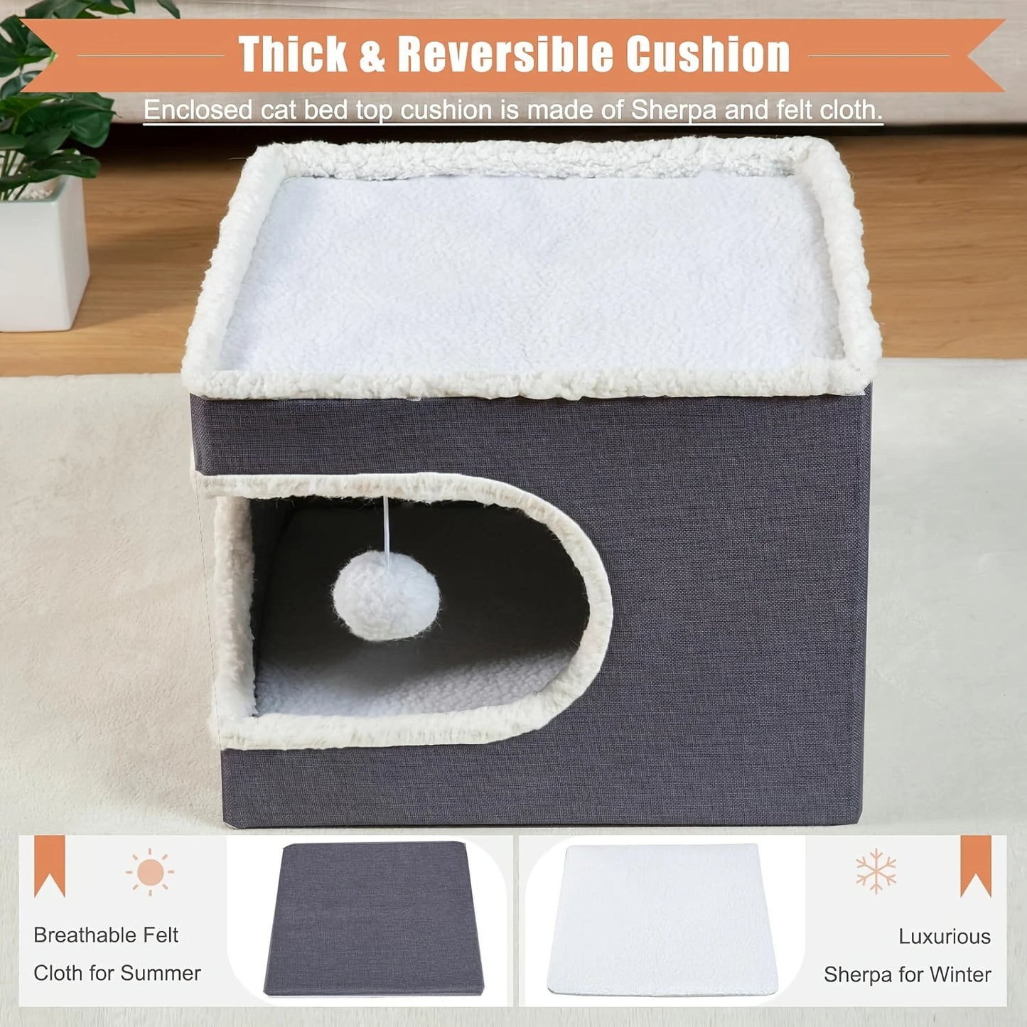 Luxury Cat Tree Bed with Scratching Post - Dual-Level 4-Season Pet Furniture, Organic Bamboo Base & Orthopedic Cushion