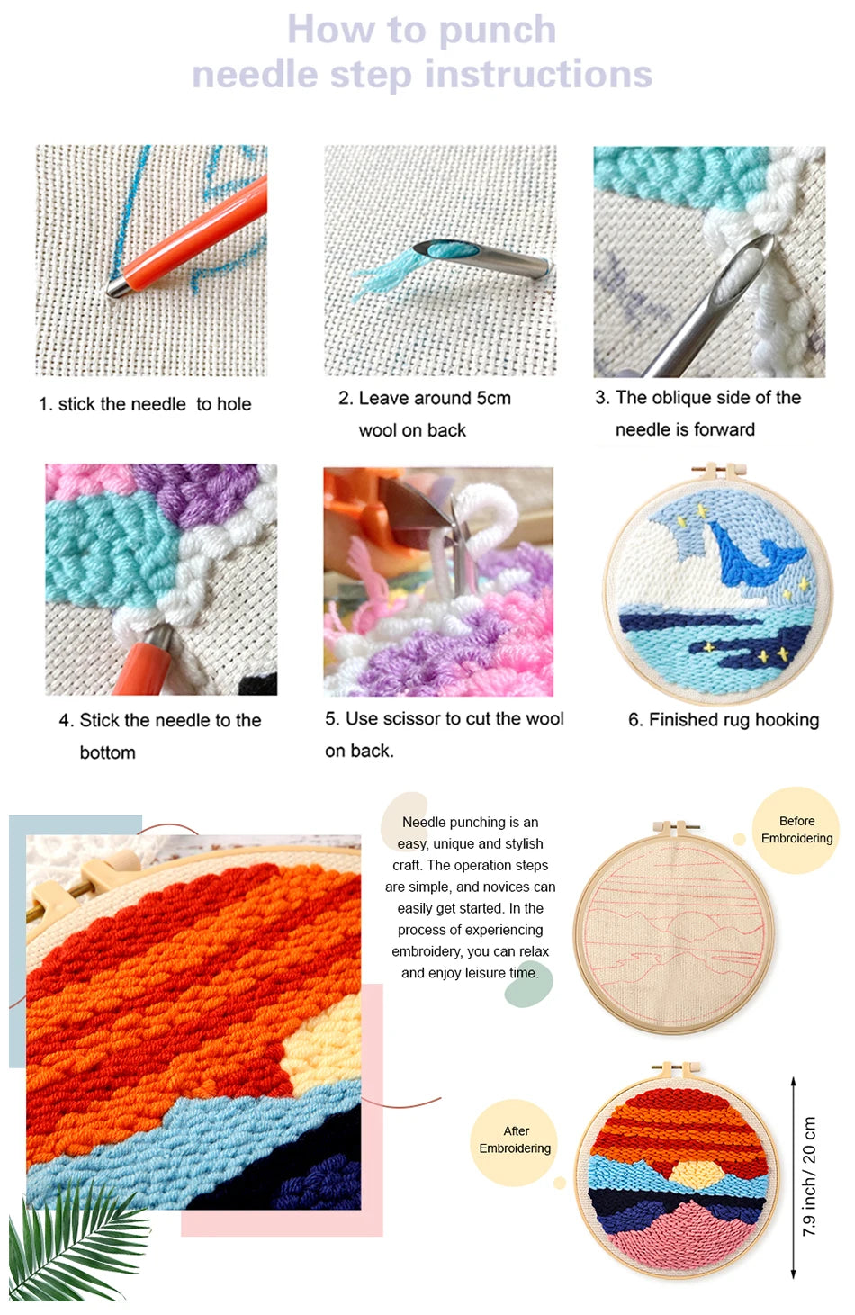 Punch Needle Embroidery Kits For Adults Scenery DIY Craft Yarns Embroidery Set for Beginner Cross Stitch Home Painting Decor