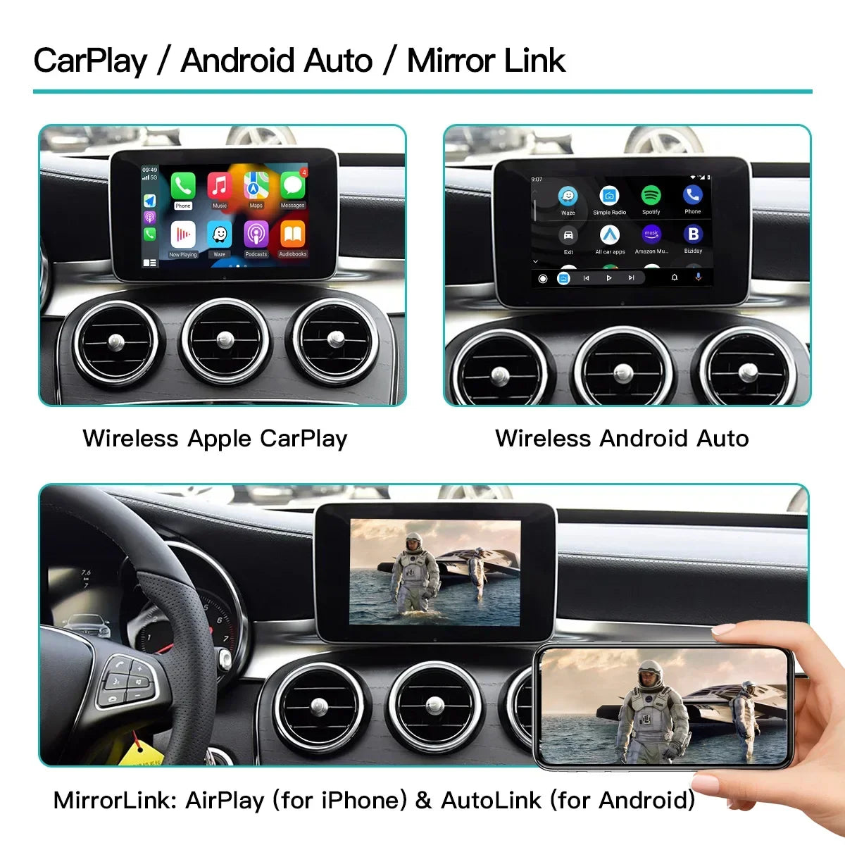 AUTOABC Wireless CarPlay Android Auto  for Mercedes Benz A B C E Class GLA CLA CLE  W205 W176 C117 W246 W167 NTG5.0 Mirror Link