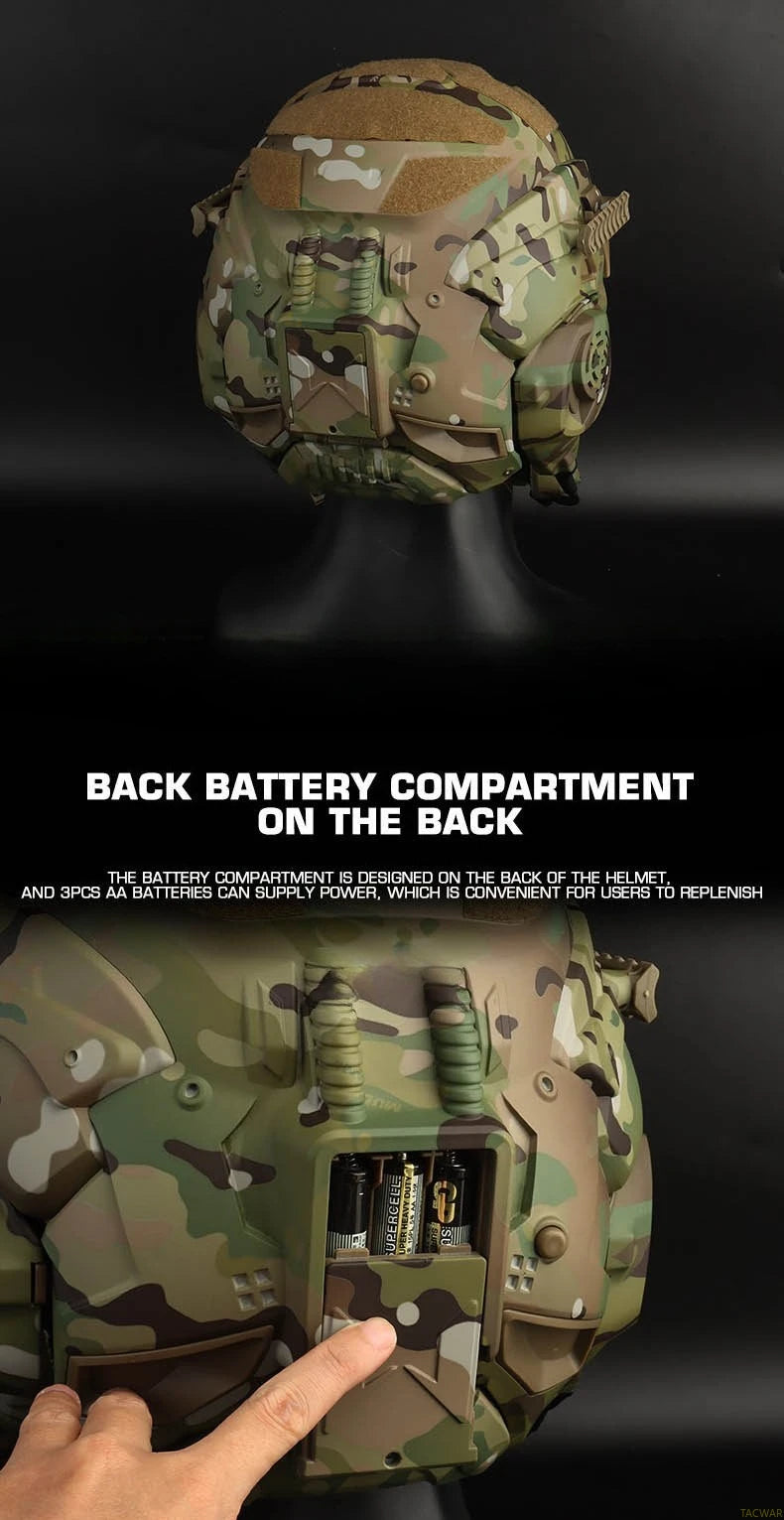 Assault I Airsoft Helmet Full Face, Tactical Helmet with HD Headset Anti-Fog Fan 2 Pairs Lens Flip Mask for Outdoor CS