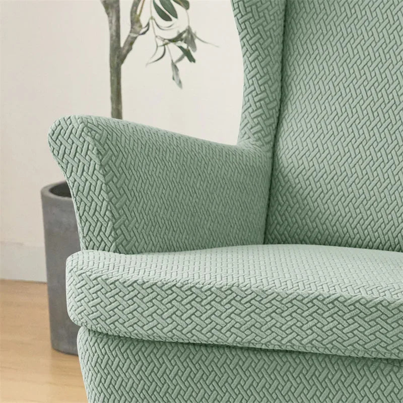 Classic Solid Color Jacquard Wingback Chair Covers Soft Wing Armchair Cover with Seat Cushion Cover Sofa Slipcovers Home Decor