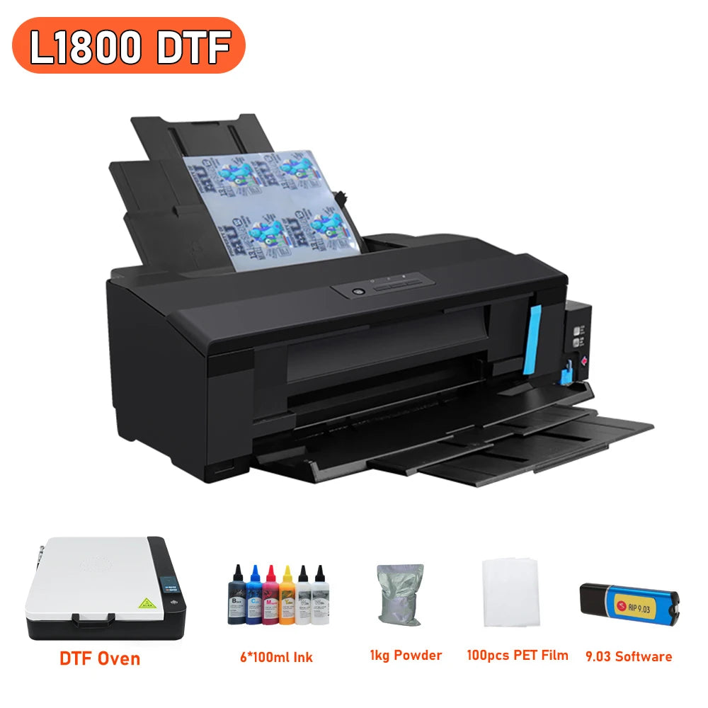 A3 DTF Printer Bundle for Epson L1800 Directly Transfer Film DTF Printer with Oven Dryer A3 DTF Machine For T-shirt All Fabric