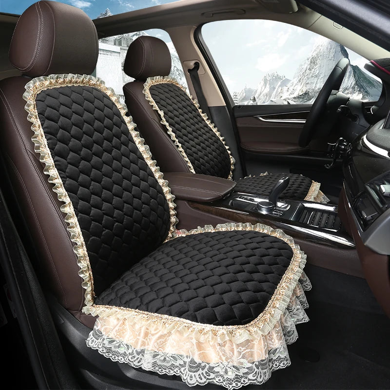 Winter Warm Plush Car Seat Cover Velvet Lace Seat Cushion Pad Auto Chair Car Seat Protector For Lady Girl Women