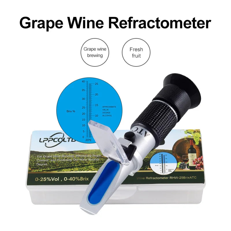 LPPCOLTD Handheld Alcohol Sugar Refractometer Tester Wine Concentration Meter Densitometer 0-25% Alcohol Beer 0-40% Brix Grapes