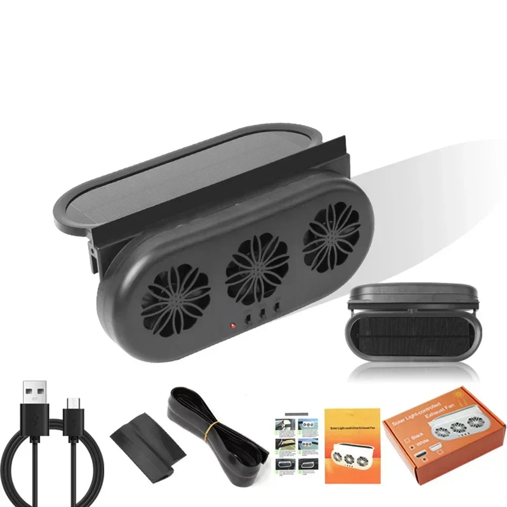 Solar Car Exhaust Fan in-car Air Circulation Cooling 3 USB Rechargeable Ventilation Fan Cooling Smoke Exhaust Fan for Car SUV
