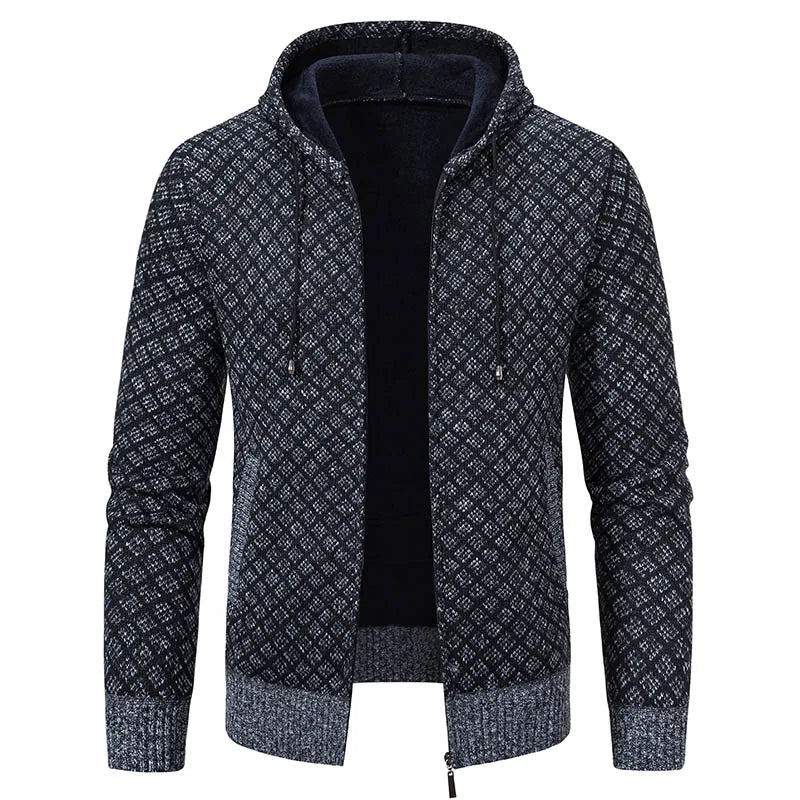 Men's Winter Knitted Sweaters Zip Up Knit Cardigan Casual Hooded Outwear Mens Sweater Coat Versatile Top Clothes