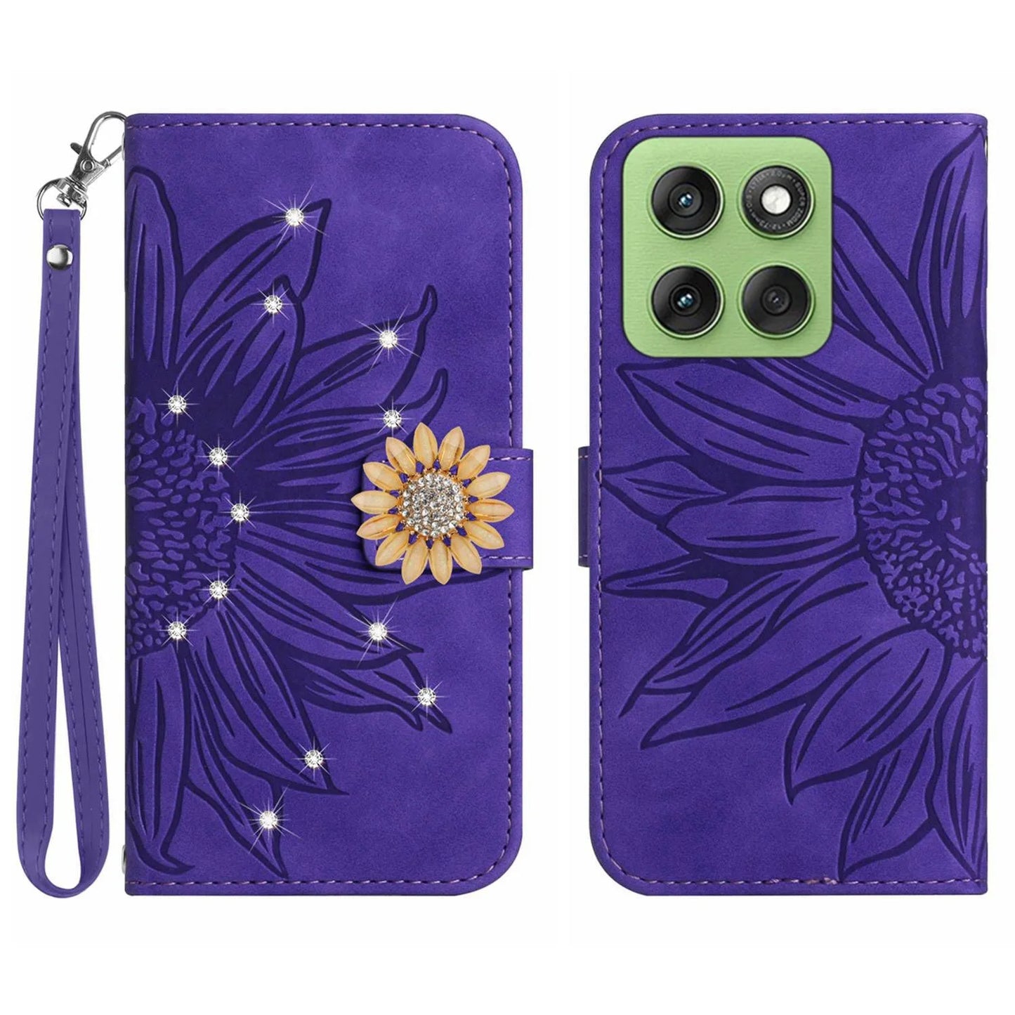 Sunflower Crossbody Wallet Book Case For VIVO V60 V50 V40 V27 V25 V23 V21 V20 T2 T1 Leather Lanyard 3 Cards Anti Drop Flip Cover