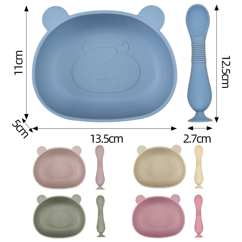 BPA Free 2Pcs/1Set Silicone Baby Feeding Bowl Silicone Dishes for Baby Tableware Waterproof Spoon Non-Slip Crockery Bowl