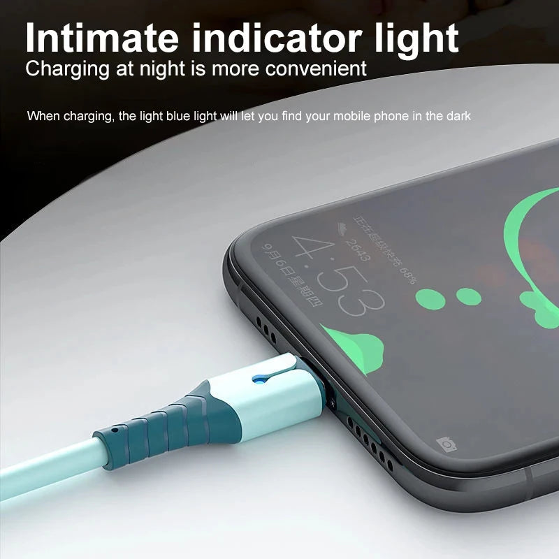 3A USB Cable For iPhone 14 13 12 11 Pro Max Mini XS X 6s 7 8 Plus iPad Liquid Silicone Fast Charging Cable Data Cable