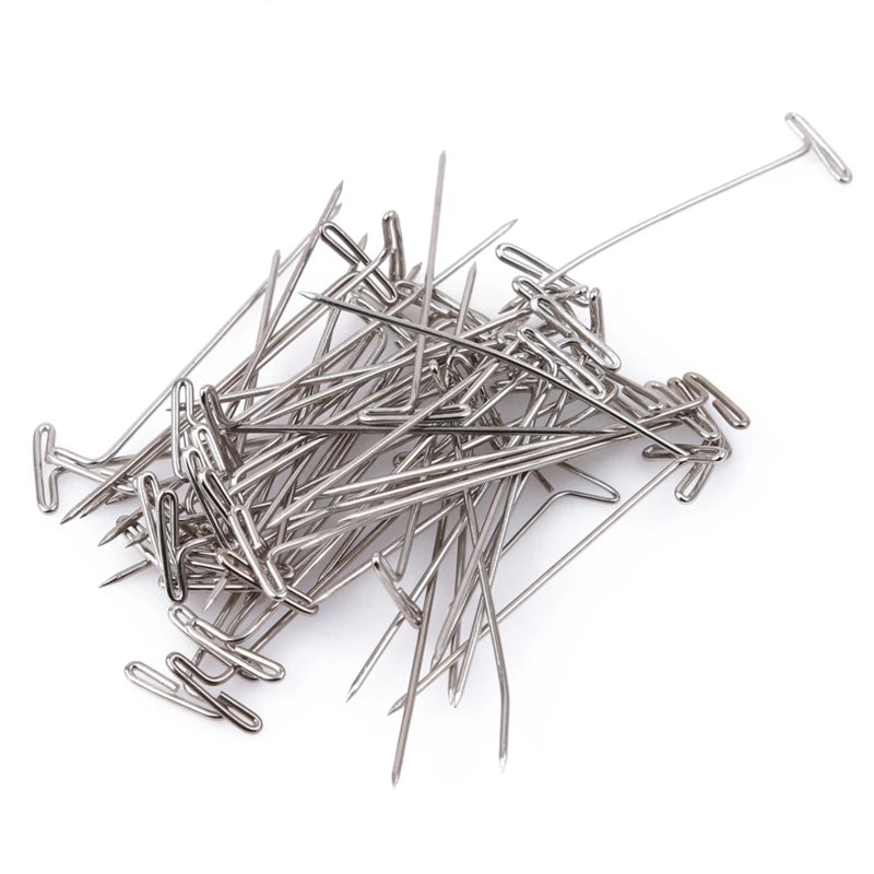 50/100Pcs 27/32/38/45/50MM T Pin Needles Wig Making T Pins for Blocking Knitting Assorted Sizes T-Pins Stainless Steel