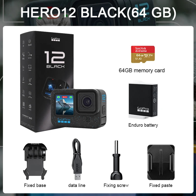 GoPro HERO12 Black Action Camera HyperSmooth6.0 5.3K60fps Video 27MP Go Pro12 helmet Sport Camera