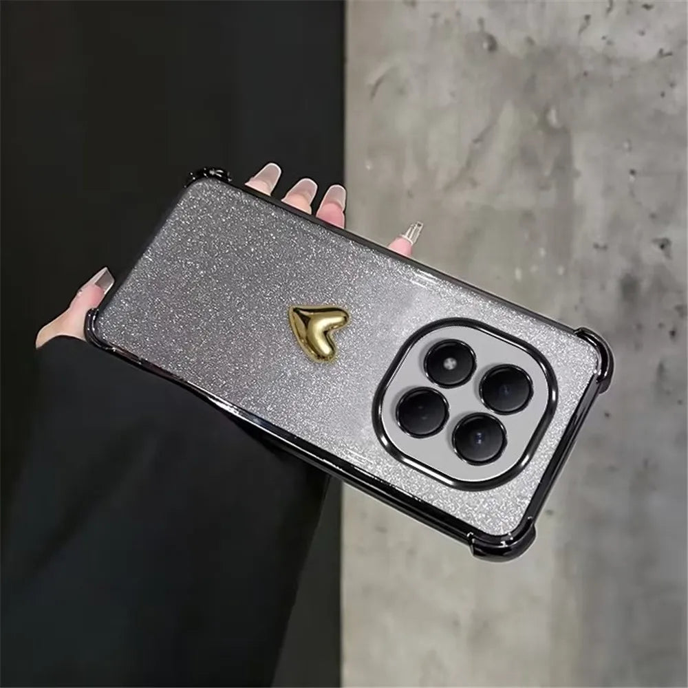 Plating 3D Love Heart Phone Case For Infinix Note 60 50 30 40 Pro 50X 50S Smart 20 10 9 8 7 Glitter 4-Point Anti Fall Soft Cover
