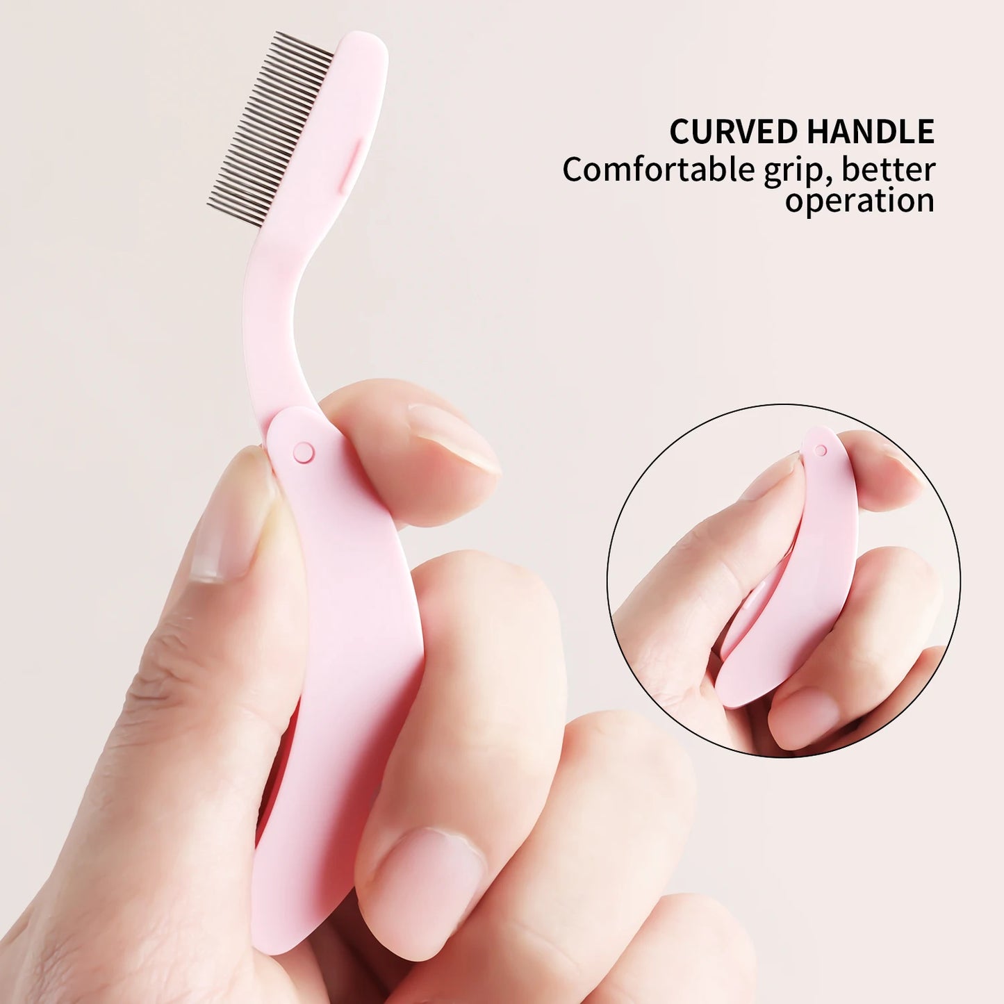 1-pack curved design eyelash beauty folding separator portable eyelash brush comb eyelashes stainless steel eyelash combing tool