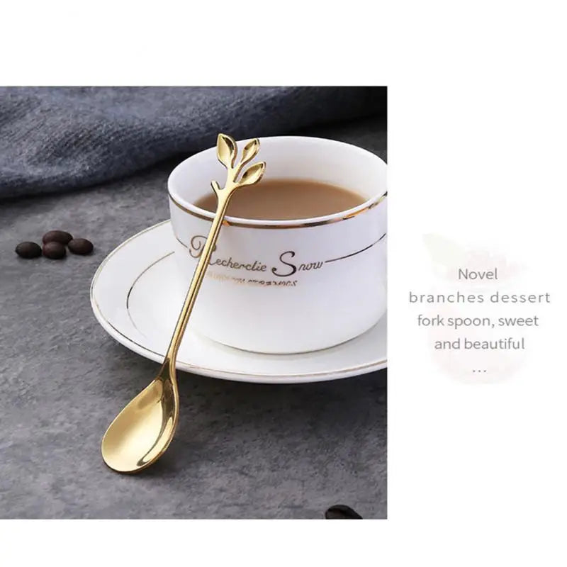 Branch Leaves Tea Spoon Stainless Steel Creative Coffee Spoon Ice-Cream Tea Stirring Spoons Dessert Espresso Spoons Tableware