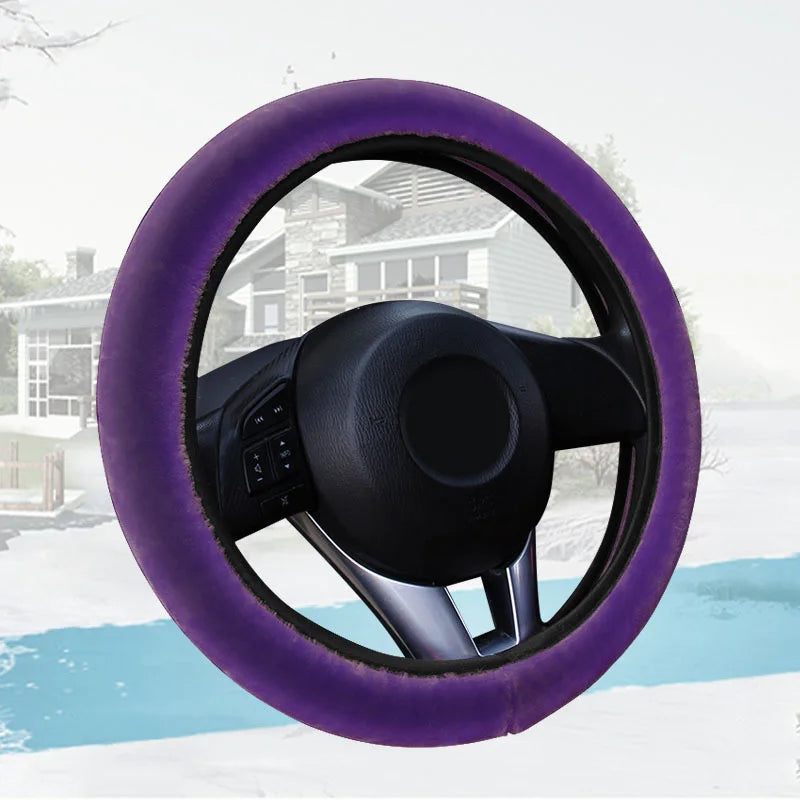 Winter Warm Steering Wheel Cover Soft Plush Steer Cover Flexible Anti Slip Full-Wrapped Steering Protector For 37-38cm