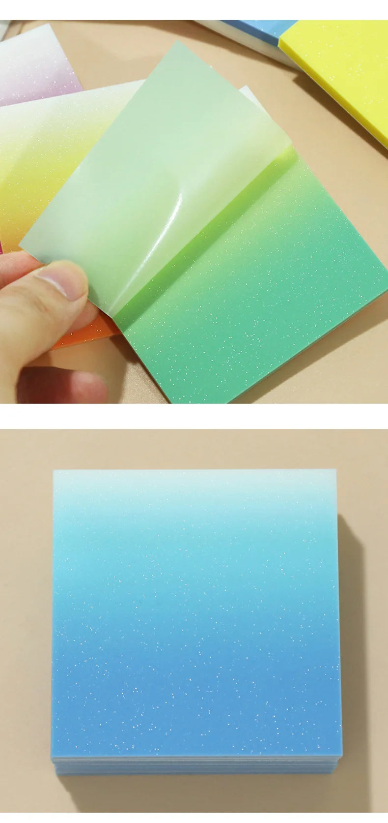50Sheets Gradient Color Glitter Sticky Notes N times sticker PET Waterproof Memo pad Notepad School Stationery Office Supplies