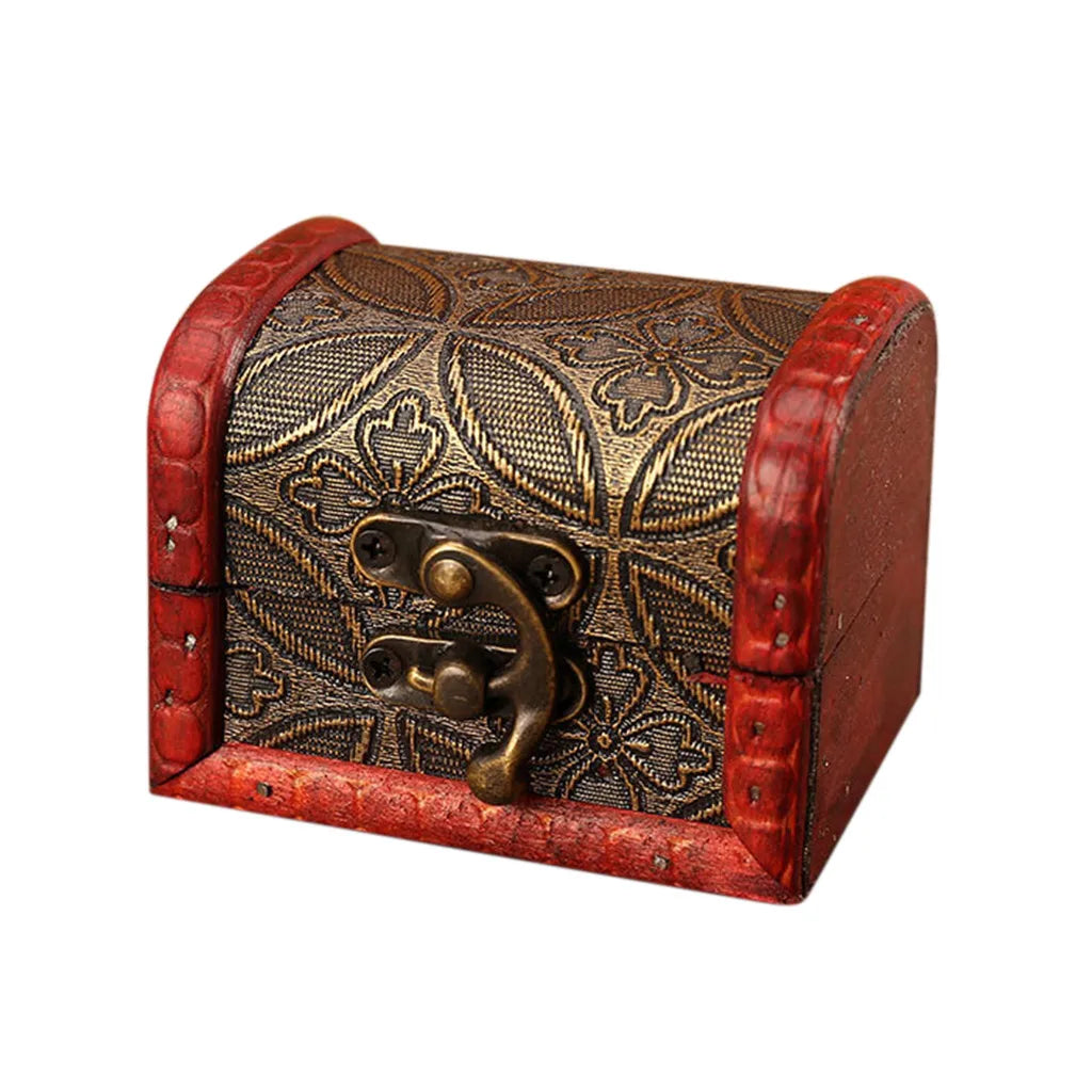 1PCS Jewelry Box Vintage Wood Handmade Box With Mini Metal Lock For Storing Jewelry Treasure Pearl