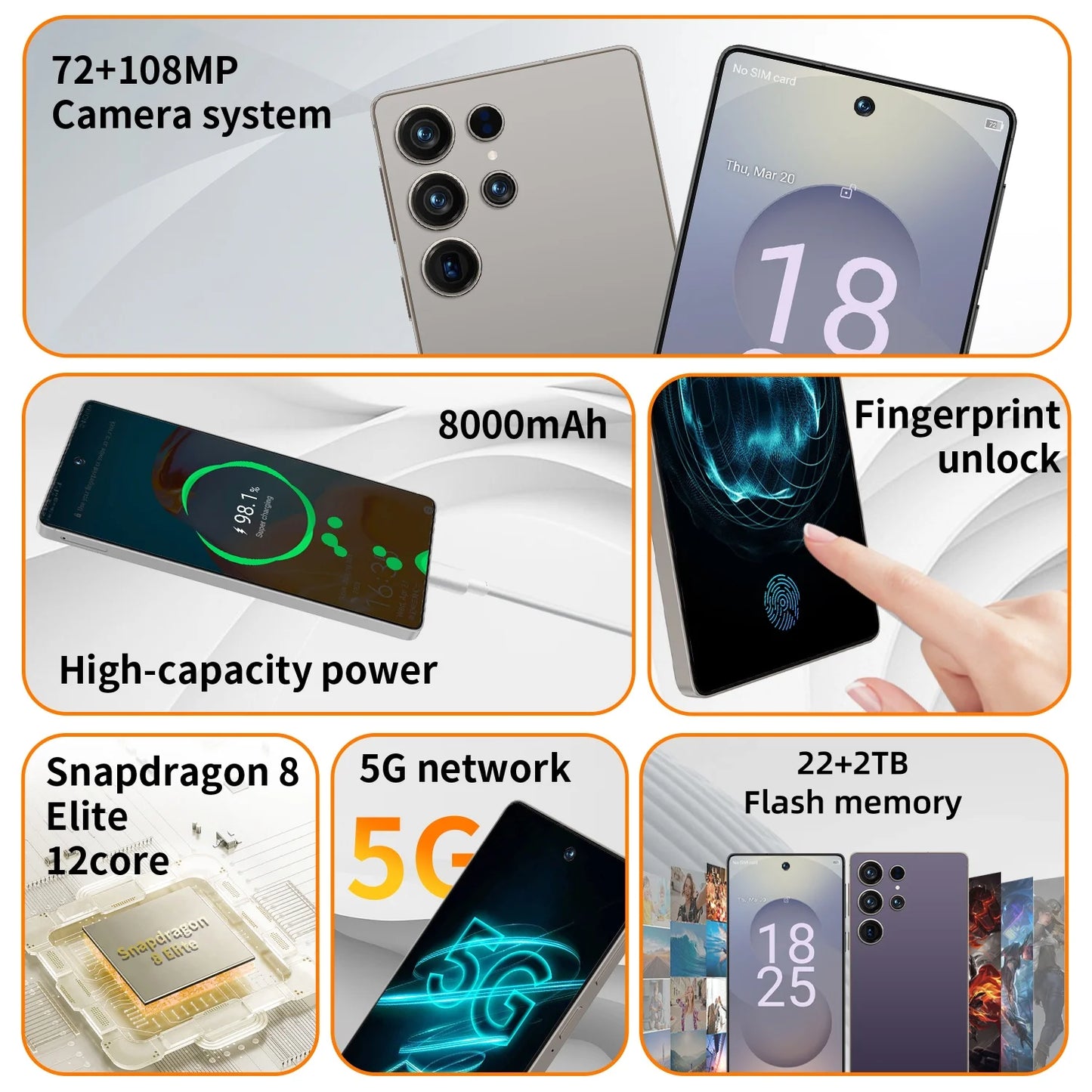 HOT 2025 new S25 Ultra original intelligent 5G dual card dual standby Android 14 system global version phones 8000mAh battery