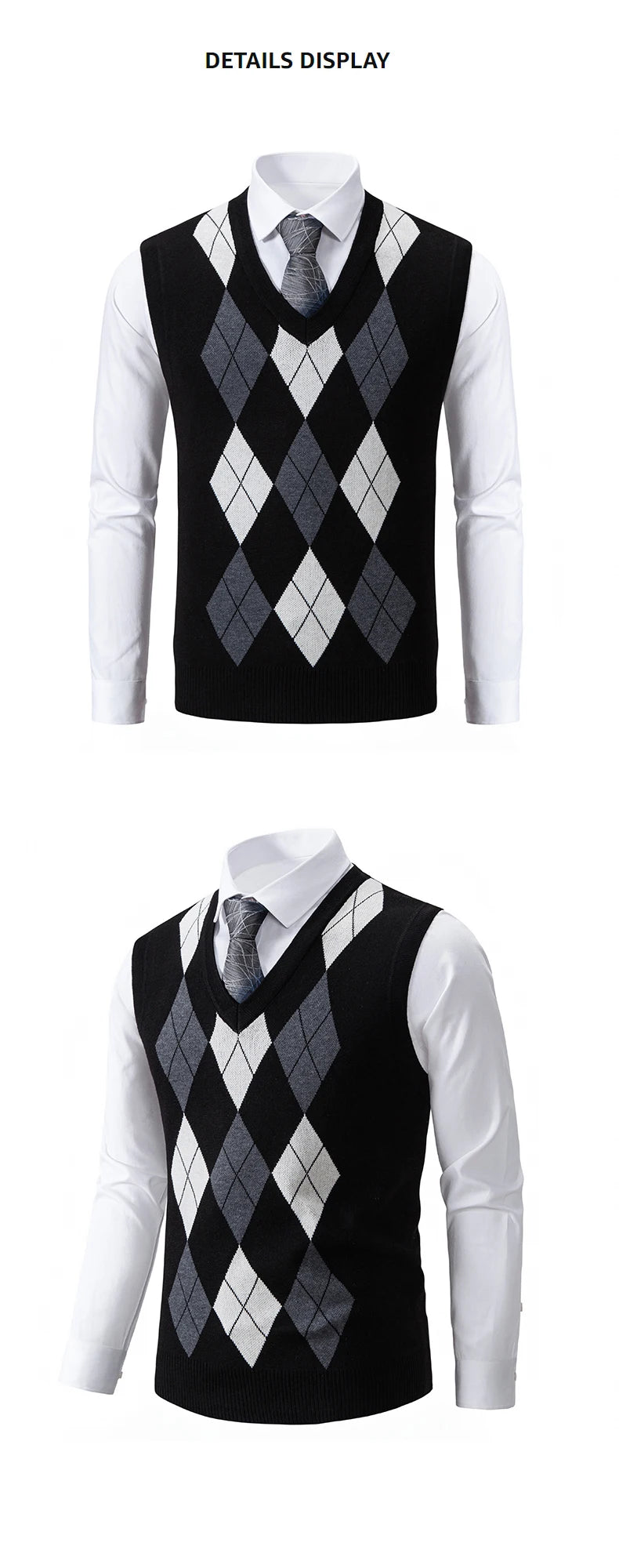 Mens Soft Sweater Vest Spring Autumn Sleeveless Knitted Pullover Husband Dad Fashion Knitted Vests Black Grey Plaid S-2XL