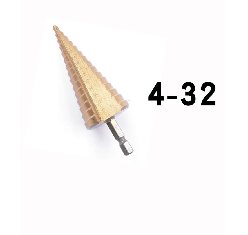 Hexagonal Handle Titanium Plated Ladder Drill Tower HSS Drill Bit 3-12/4-12/4-20/4-32mm Metal Wood Hole Cutter Cone Drilling