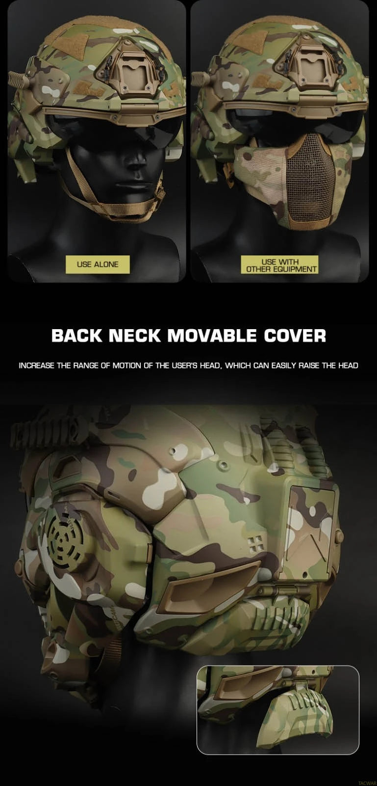 Assault I Airsoft Helmet Full Face, Tactical Helmet with HD Headset Anti-Fog Fan 2 Pairs Lens Flip Mask for Outdoor CS